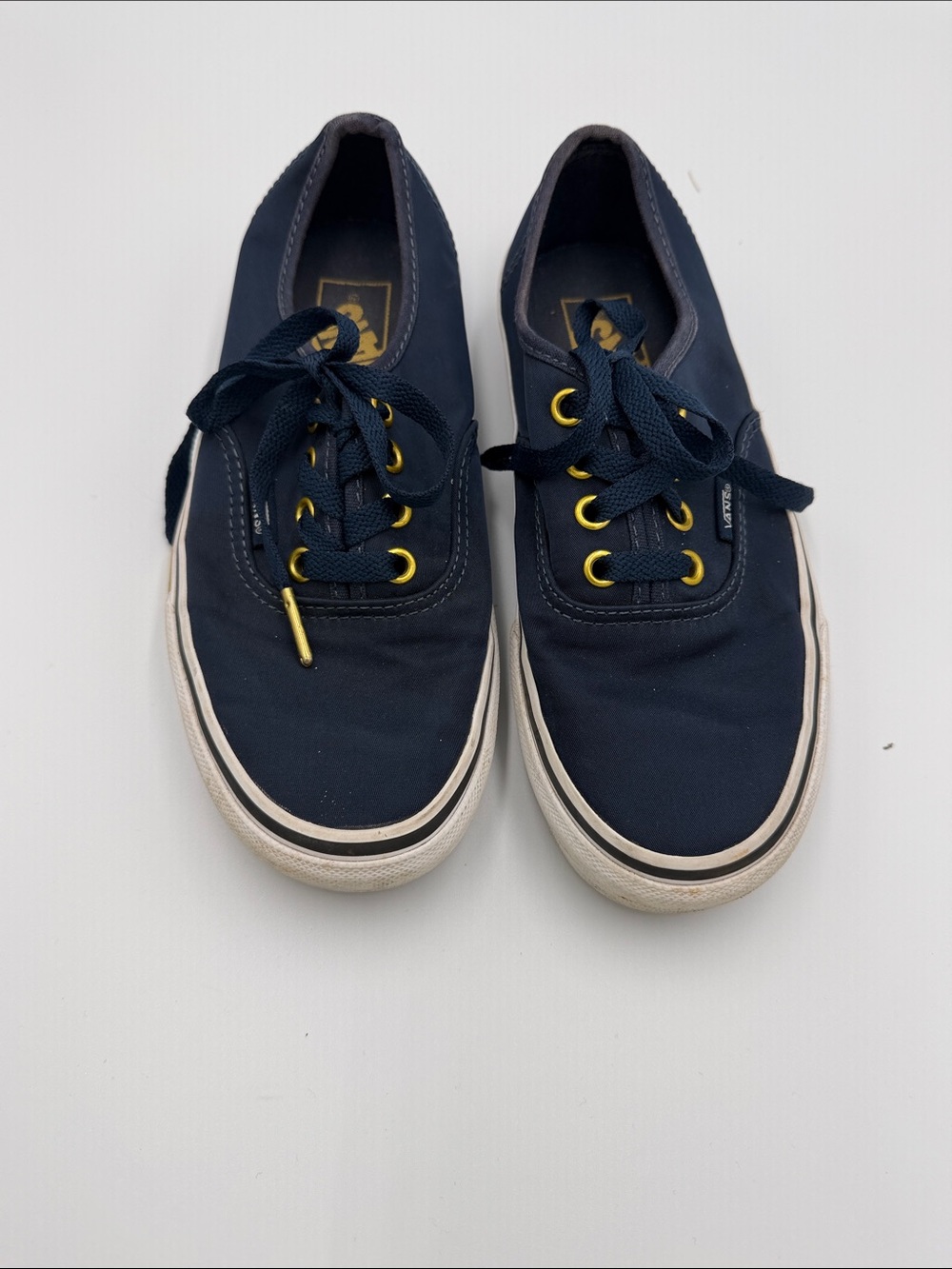 Vans Navy Canvas Low-Top Sneakers with Gold Eyelets